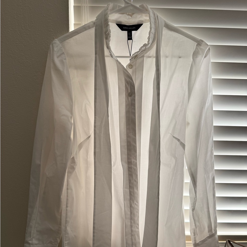 Karen Millen cotton frill bow top size 8 in white